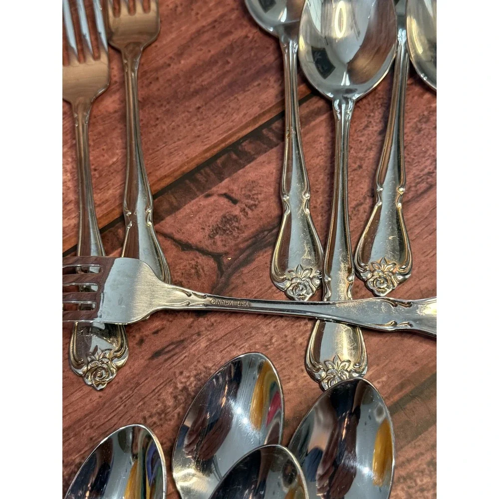 Oneida Arbor Rose True Rose Rogers Stainless Forks Spoons Knives Mixed Lot 17 Pc